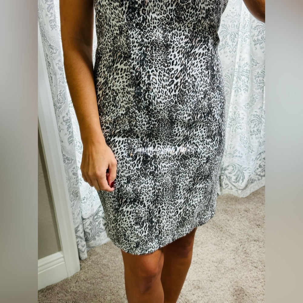 Alberto Makali women’s all over sequence, leopard print dress with double straps - Picture 6 of 17